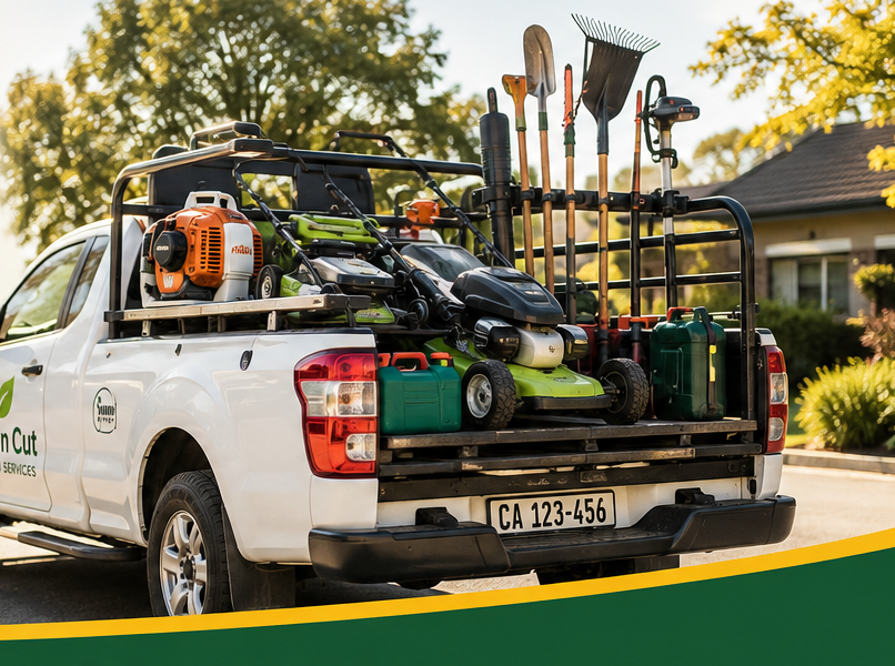 A garden service bakkie ready for work